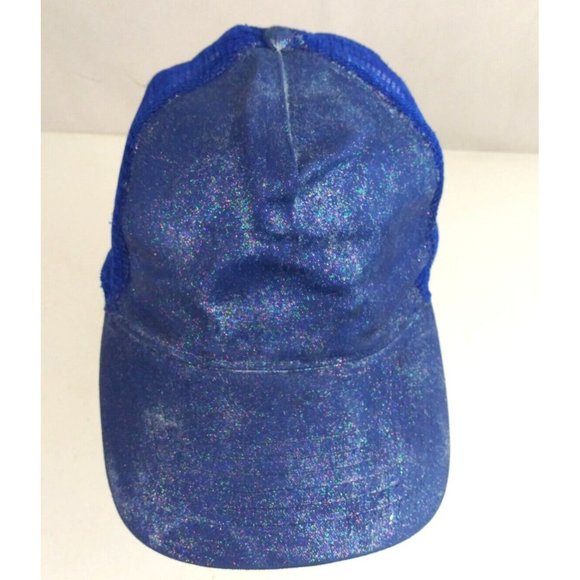 Blue Metallic Glittery Mesh Back Women's Snapback Baseball Cap - Picture 2 of 6